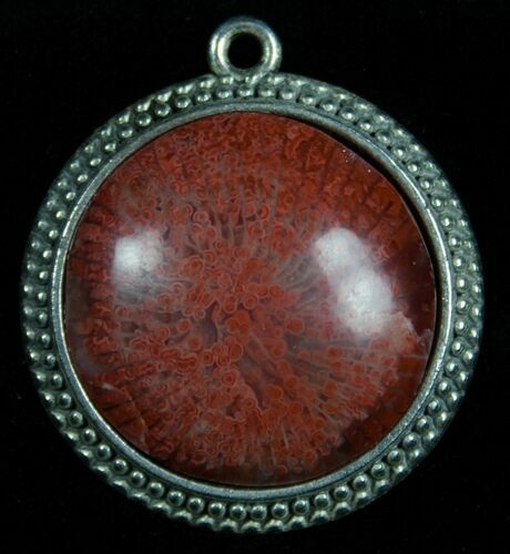 Fossil Red Horn Coral Pendant - Utah #7113